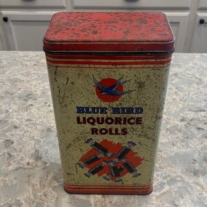 Blue Bird Liquorice Rolls Candy Tin Birmingham England By Harry Vincent LTD.